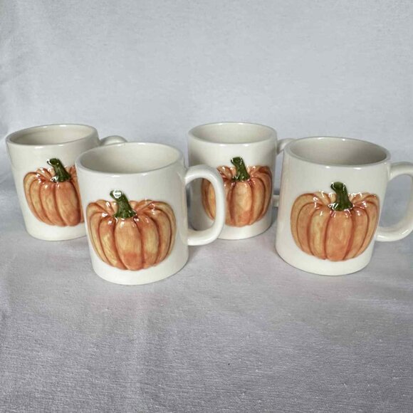 Otagiri Cream and Orange Pumpkin Mugs - Picture 1 of 6